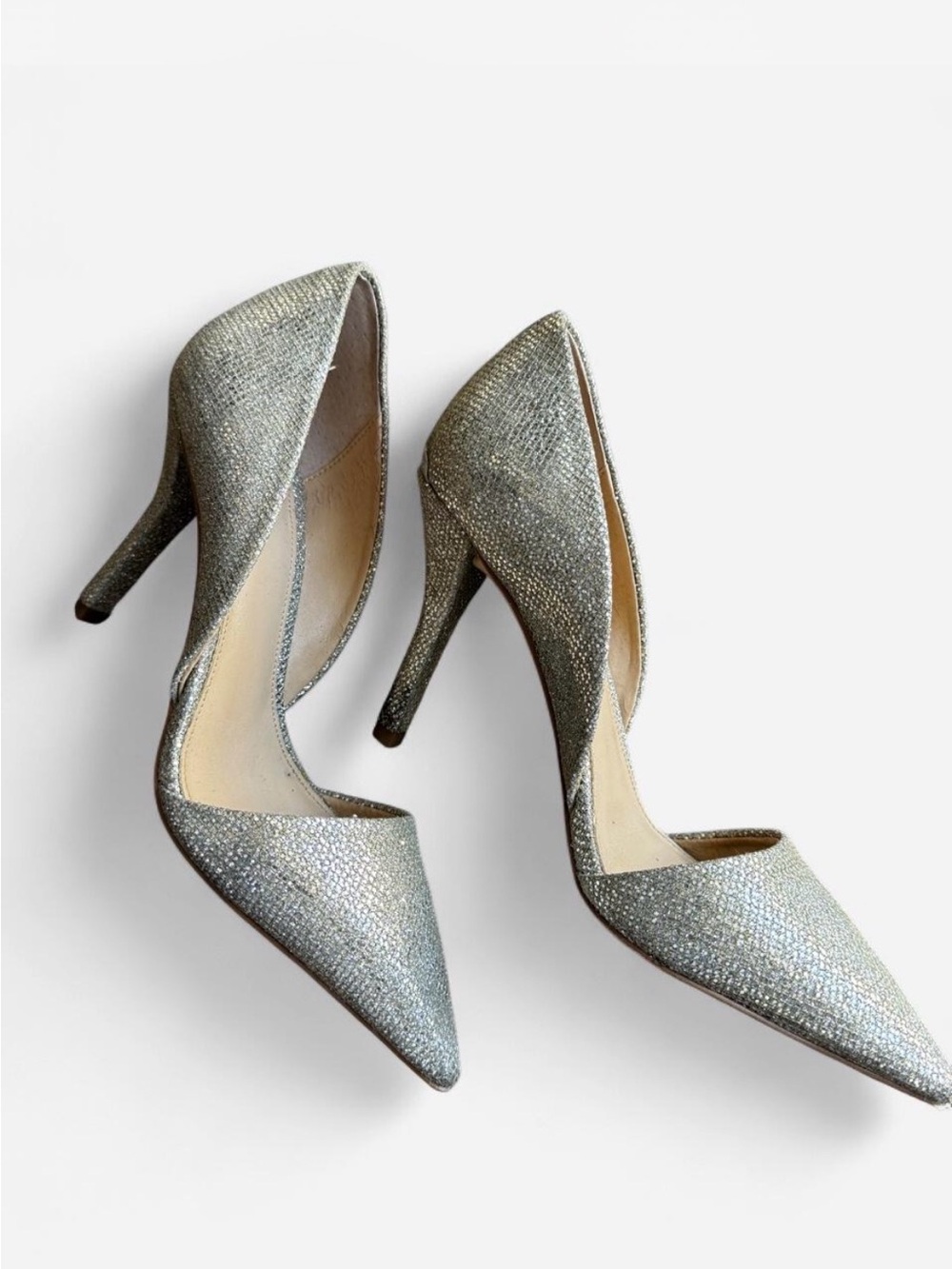 Michael Kors Silver Glitter D'Orsay Pointed-Toe Heels